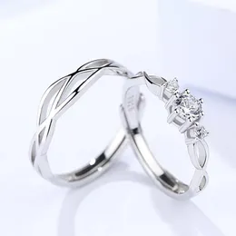 Pierścionki ślubne 1 Pair Pure 925 Sterling Silver Open for Women Mężczyźni Regulowane Pary Miłośnicy Bague Femme Engament