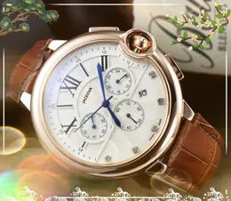 Suç premium erkek tam fonksiyonel saatler kronometre 43mm kuvars hareket erkek zaman saati izle popüler gerçek deri kemer kol saati montre de lüks hediyeler