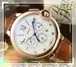 Klassische Atmosph￤re volle funktionale Quarz M￤nner Uhren 43 mm echter Lederg￼rtel Business Schweiz Pr￤sident Beliebtes Big Stopuhr Armbanduhr