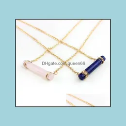 Naszyjniki wiszące moda złoty kolor kamień naturalny geometria różowy cylinder deklaracja naszyjnik dla kobiet marki biżuterii dostawa PE OT4O8
