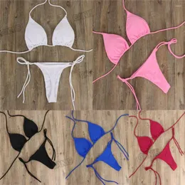Kadınlar Külot Düz Renk Ayarlanabilir Arka Yan Tie G-String Thong Split Bikini Seti Brazlian Mayo Mayo Mayo Takım