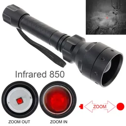 مشاعل الأشعة المصباح T50 Long Range Infrared Zoomable 10W IR 850 940nm النطاق الإشعاعي الإشعاعي المصباح التكتيكي مع رؤية ليلية لصيد الشعلة 0109