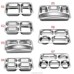 Dinnerware Sets Stainless Steel Divided Dinner Tray Lunch Container Plate For School Canteen 3/5/4 Section Wholesales