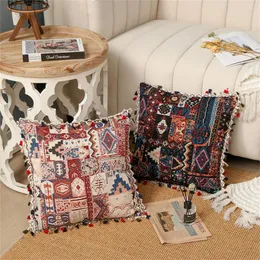 CASE CASE 2023 Nordic Style Geometry Cushion Cover Linen Cotton Boho Tassels Home Decorative Squar