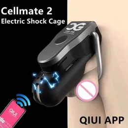 Sexspielzeugmassagegeräte Qiui verbessert Cellmate 2 Electric Shock Chastity Cage App Remote -Gerät Penis Hahn Lock BDSM Toys für Männer schwul