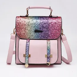 Backpack Sequins Small School Bling Mini PU Leather Women Top-handle Fashion Colorful Shoulder Bag Girl Pink Gold Travel Bagpack