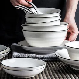 Bowls 1Pcs 2pcs 4pcs 6pcs Set White Ceramic Bowl Porcelain Breakfast Salad Noodle Soup Rice Restaurant Kitchen Tableware