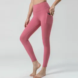 Aktywne spodnie Yoga Fitness Gymging 2 kieszenie na solidny kolor Sports Kobiety Pełna długość elastyczny trening zużycie kontroli brzucha wysokiej talii