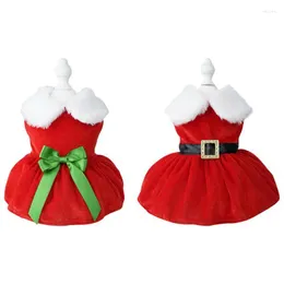 Vestuário para cães vestido de natal traje de veludo tecido de veludo santa tocando vestido de inverno vermelho para um pequeno ano