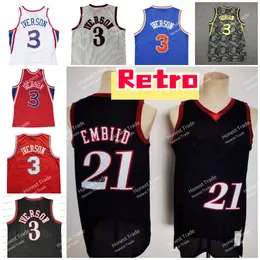 Retro Basketball Jersey 21 Joel Allen Iverson 3 Embiid Throwback Jerseys Black White Red Mens Titched