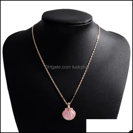 Other Customizable Novelty Pink Blue Enamel Fan Shell Pendants Necklaces Gold Color Chain Choker Necklace For Women Summer Beach Par Otlue