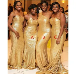 Czarne dziewczyny Nigerian African Syrenkaid Sukienki Druhny Złote cekiny Sweetheart One ramię Maid of Honor Sukienki 3 style Plus S2262516