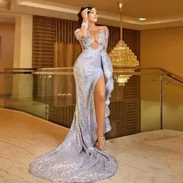 Seksowne sukienki balowe 2023 Fiesta Abiye Abendkleider Robe de Soiree Longue Split Mermaid Sukienka wieczorowa cekina 328 328