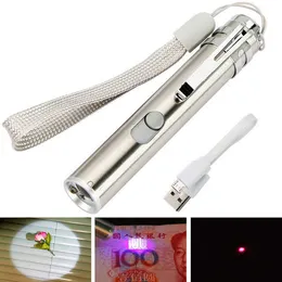 Ficklampor facklor LED UV-ficklampa/röd laser/måninstruktion Lätt kontantkontroll nödlampan USB laddningsbar fackla penljus inbyggt AA-batteri 0109