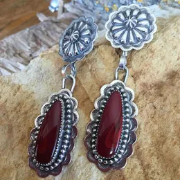 Dangle Earrings & Chandelier Vintage Large Dark Wine Red Stone Drop For Women Ethnic Retro Jewelry Water Brincos Bijoux L5J671