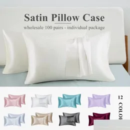 Pillow Case Silky Satin King Queen Fl Sizes El Home Wholesale Ers Solid 12 Colors Hair Skin Care Drop Delivery Garden Textiles Beddi Dh4M6