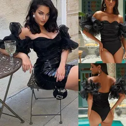 Kobiety Jumpsuits Rompers Seksowne damskie siatka z ramion Top koszulę Tonga Bodysuit kombinezonu odzież klubowa ubrania kobiet