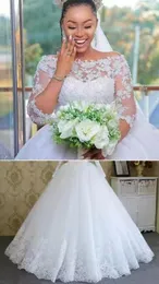 Graciös nackstrand en linje bröllopsklänningar backless 3d blommor brudklänningar applicerade spets tyll vestido de novia plus storlek 403