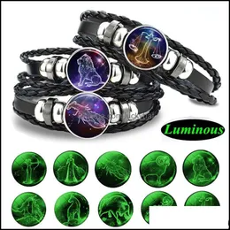 Other Bracelets Custom Gemini Leo Libra Scorpio Sagittarius 12 Constellation Luminous Bracelet Leather Zodiac Charm Jewelry Drop Deli Otcp4