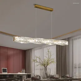 샹들리에 2023 식당을위한 현대 고급 크리스탈 샹들리에 주방 섬 긴 LED 램프 바 골드 크롬 실내 장식