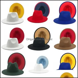 Stingy Brim Hats filt Fedora Hat For Men Womenwork Jazz Caps Girls Mens Wide Fashion Artificial Wool Dubbel Color Panama Cap Ladies Ottgz