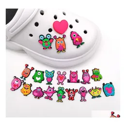 Ayakkabı Parçaları Aksesuarlar Tahminler Toptan Çocukluk Anıları Sevimli Canavar Sevgililer Günü Karikatür Croc PVC Dekorasyon Toka Yumuşak Ovma Dh5ry