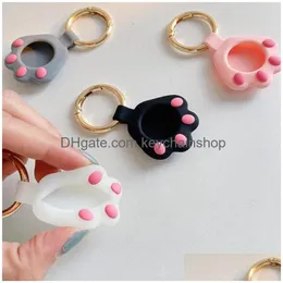 Key Rings Pet Cat Paw Airtags Air Tags Locator Tracker ers Sile Protective Case Anti Lost Antiscratch Fall Device Cartoon Keychains Dhu2Z