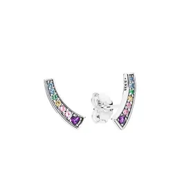 Brinco colorido de arco -íris de cristal para pandora autêntica prata esterlina garotas jóias de casamento cz brincadeiras de presente de diamante com caixa original