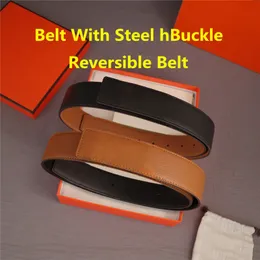 Omkeerbare Riemen Designer Riem Met Stalen HBuckle Riem Voor Mannen En Vrouwen Rundleer Mode Tailleband Inclusief Zak Doos