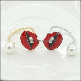 Band Rings Colorf Crystal Evil Eye Open Ring Jewelry for Wedding Pearl Drop Dat entre Dh9b0