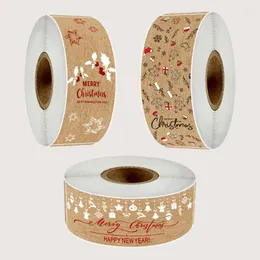 Hediye Sargısı 150pcs/Roll Kraft Paper Zarflar İçin Noel Ambalaj Etiketleri Kartlar Pişirme Dekorasyonunu Sarma Merry Çıkartmalar