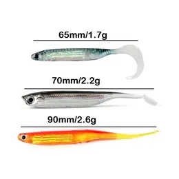 5Pcs/bag Fishing Rainbow Soft Bait T Tail Lifelike fish Sequin Swing Fishing Spinner Baits Worm Soft Lures Saltwater Freshwater For Bass