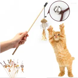 Kedi oyuncakları 1 adet komik çubuk teaser tüy oyuncak kedi çubuğu ile mini çan ahşap asa evcil hayvan etkileşimli malzemeler