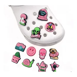 Parti di scarpe Accessori Ciondoli Ricordi d'infanzia all'ingrosso Rosa Skl Fungo Lumaca Cartoon Croc Decorazione in PVC Fibbia Gomma morbida Dhsei