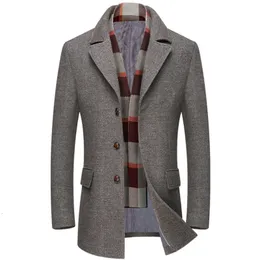 Men's Wool Blends Business Smart Casual en Jacket Turn Down Collar Coat Thicken Warm Male Trench Windbreaker 230107