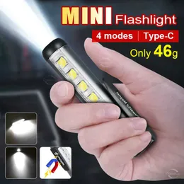 Flashlights facklor Mini LED -ficklampa Professionell medicinsk fackla med klippmagnet Arbetsljus USB -uppladdningsbar lykta lämpliga läkare hem läs 0109