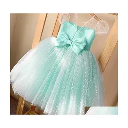 Sukienki dziewczyny fantazyjna sukienka dla dziewcząt przyjęcie urodzinowe księżniczka koronkowa suknia dla dzieci elegancka swobodna dzieci tle kropki rozmiar 410T 220119 Drop DHGB8