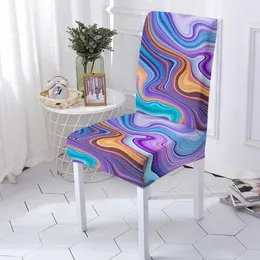 Chair Covers Marble Print Kitchen Anti-fouling Stretch High Back Cover Home Dining Table Cushion Protector Removable Room Decor