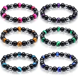 Fashion 8MM Black Stone Beaded Strand bracelet Colorful Natural Stone Tiger's Eye Elasticity Bracelet For Women men Jewelry