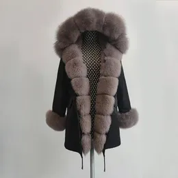 Pur 2023 feminina para feminino com capuz de inverno Parka Outerwear Coread Natural Coat Ladies Warm Jacket com forro real