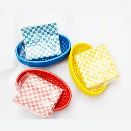 Plates 6pcs Plastic Fast Basket Dog Serving Plate With 24 Red Checked Wax Liners Hamburger French Fries Paper Restaurant Tray