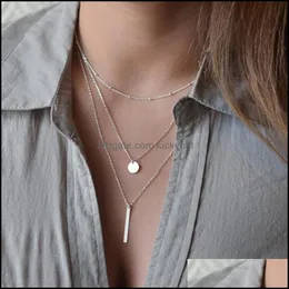 Pendant Necklaces Mtilayer Pendants Gold Sier Color Long Chain Female Necklace Fashion Jewelry Collier Drop Delivery Ot3Kz