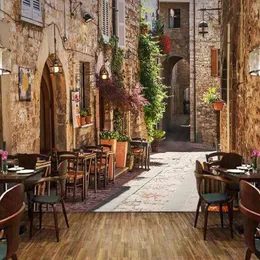 Sfondi Custom 3D Po Wallpaper Mediterranean Town Street View Retro Bar KTV Cafe Soggiorno Decorazione d'interni Carta da parati De Parede