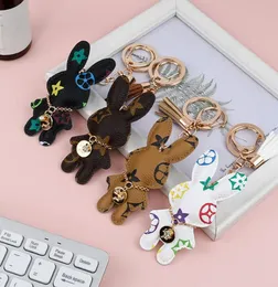 7style Designer Key Rings Rabbit Pu Leather Ceychains Prest Pendant Car Keyring Chain Charm Brown Flower Mini Bag Hage For 9624404