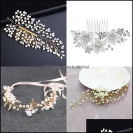 Br￶llop h￥r smycken mode p￤rla blommor pannband brud krona tillbeh￶r band tiara crystal headpiece 73 d3 droppleverans h￥rjewe oTk0e