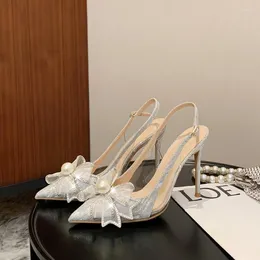 Dress Shoes 2023 Crystal Wedding Thin Heel Pointed Pearl Bridesmaid Bride' EuropeanAmerican Fashion Baotou High Sandals