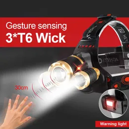 Taschenlampen Taschenlampen 3 LED-Stirnlampe, wiederaufladbar, leistungsstarke Stirnlampe mit integriertem 18650-Akku, Outdoor-Camping-Scheinwerfer, Stirnlampe, Stirnlampe 0109