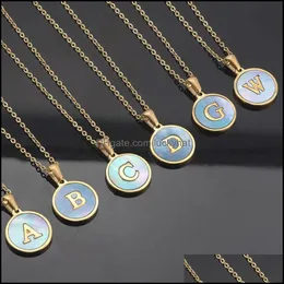 Pendant Necklaces Fashion Delicate Stainless Steel 18K Gold Circle Shell 26 Letters Az Initial Blue Necklace For Women Drop Delivery Ot2Dc