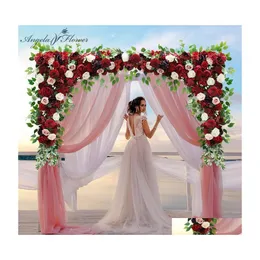 Decorative Flowers Wreaths 140Cm Custom Bury Wine Red Artificial Flower Wall Garland Table Centerpiece Wedding Backdrop Decor Part Dhyax