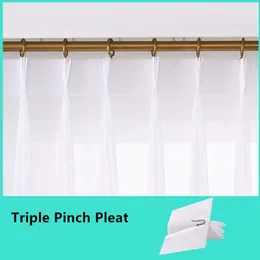 Curtain Triple Pinch Pleat Super Soft Snow Pure White Chiffon Window Tulle Curtains For Living Room Sheer Veil Voile Bedroom Drapers
